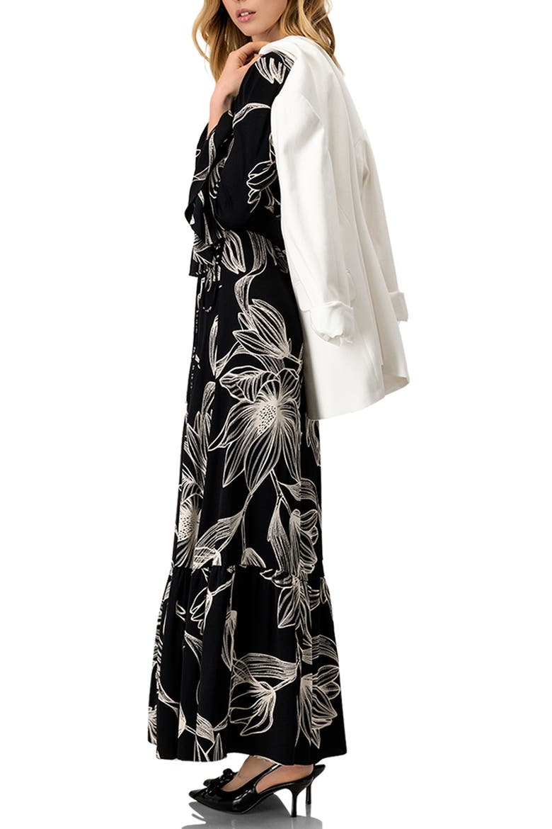 Long Black Dress with White Floral Print