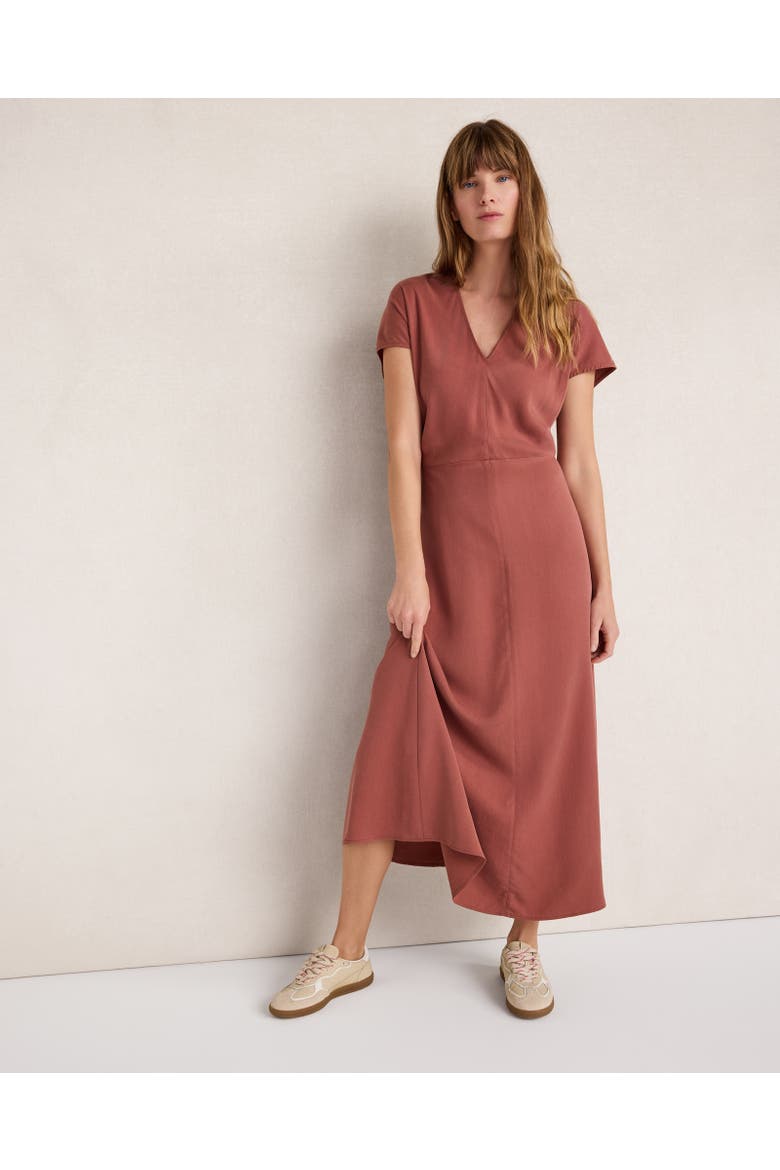 Drapey Twill V-Neck Midi Dress