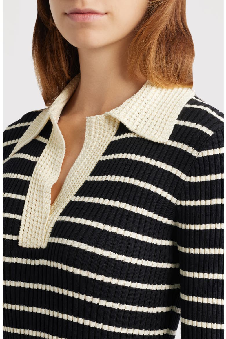 Stripe Long Sleeve Twofer Midi Dress