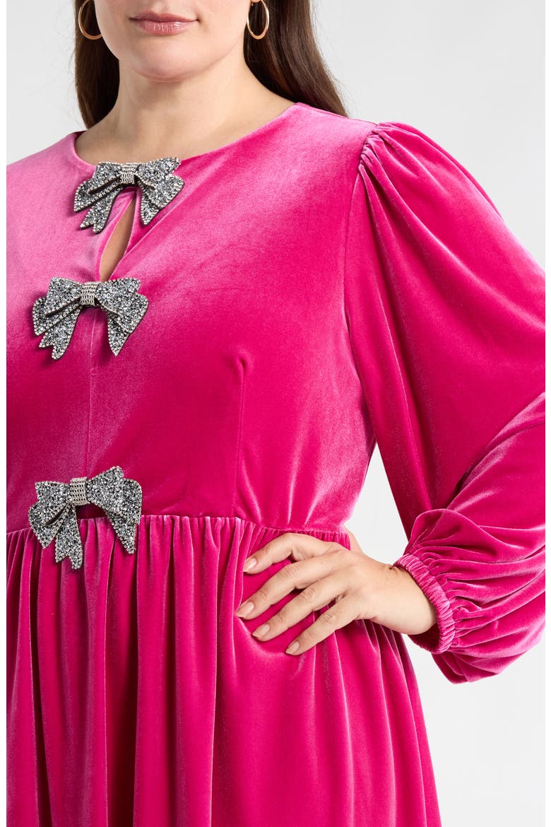 Glow Bow Velvet Long Sleeve Dress