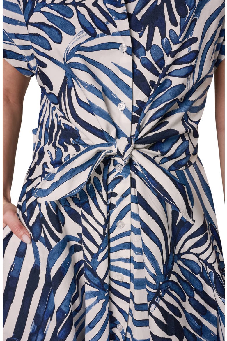 Tie Waist Short Sleeve Stretch Cotton Midi Shirtdress