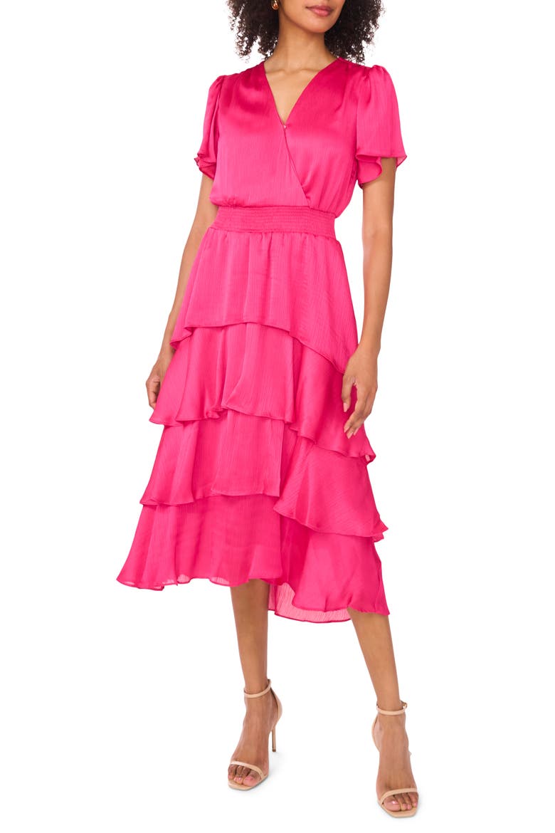 Flutter Sleeve Tiered Midi Dress