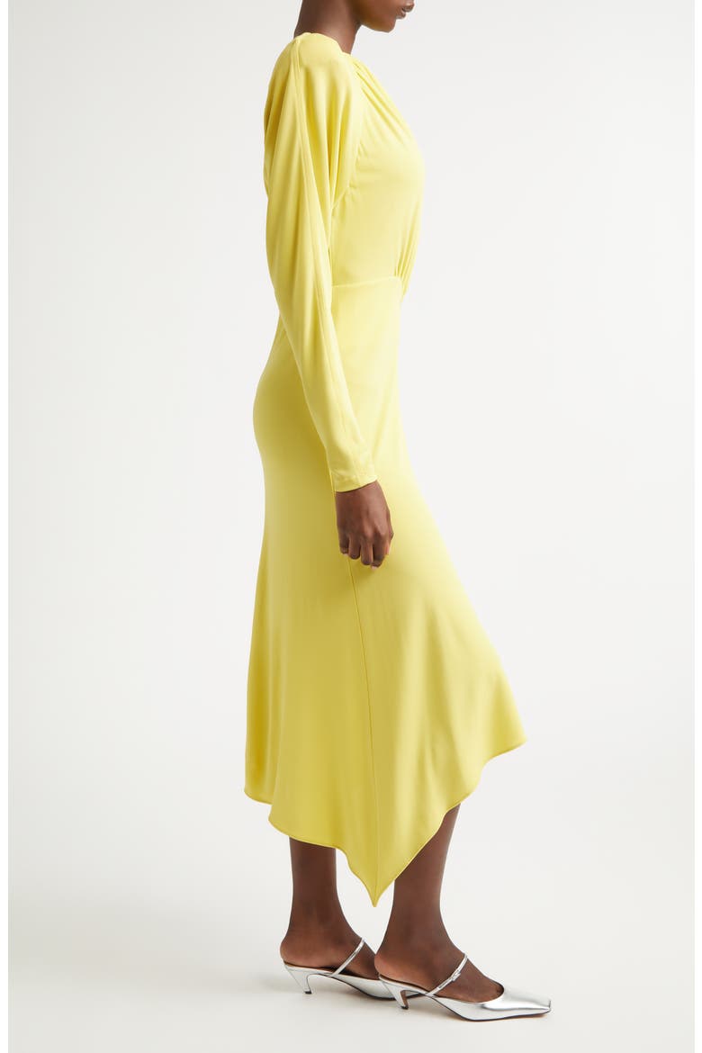 Gathered Long Sleeve Jersey Midi Dress
