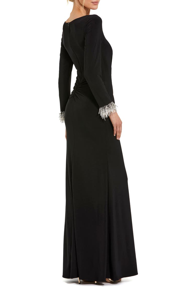 Long Sleeve Jersey Gown With Beaded Cuff Sleeves