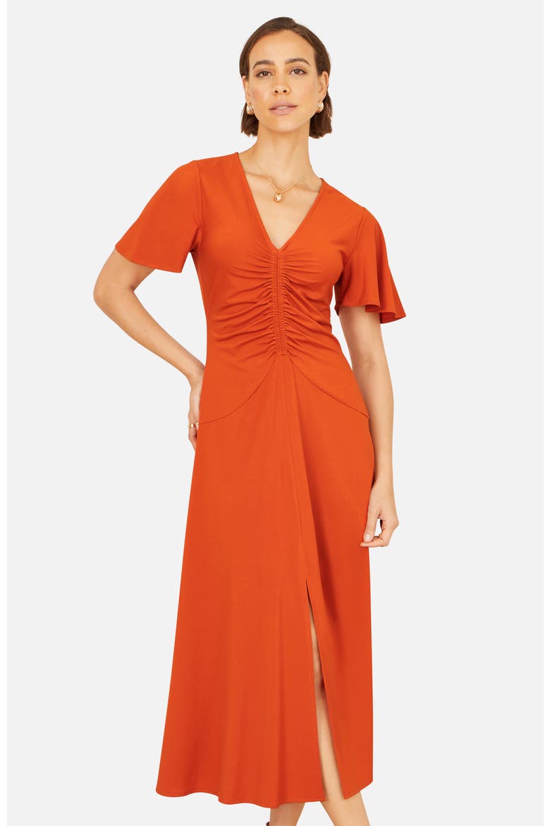 Ruched Front Stretch Midi Dress