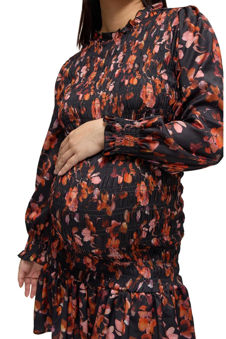 Long Sleeve Smocked Maternity Mini Dress