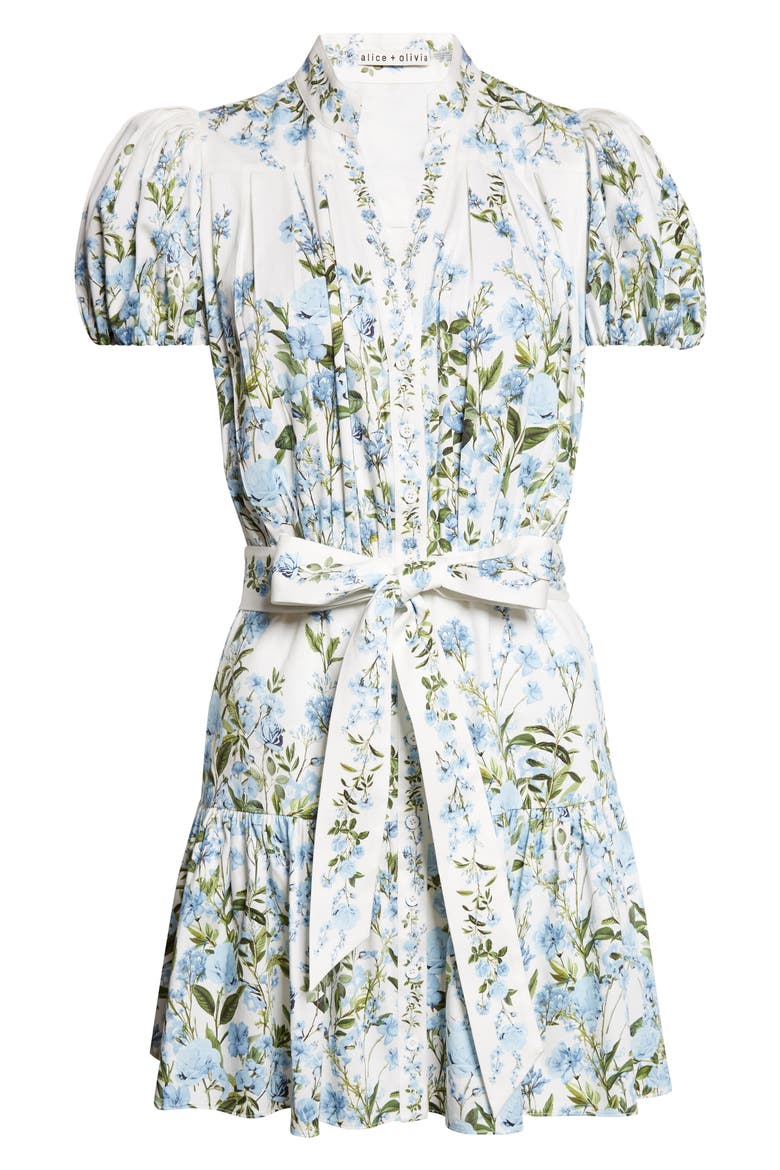 Cora Puff Sleeve Tie Belt Stretch Cotton Mini Shirtdress