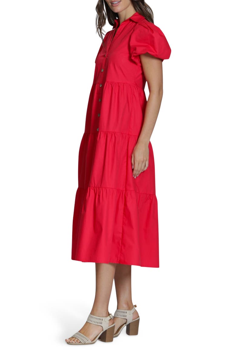 Puff Sleeve Tiered Cotton Midi Dress