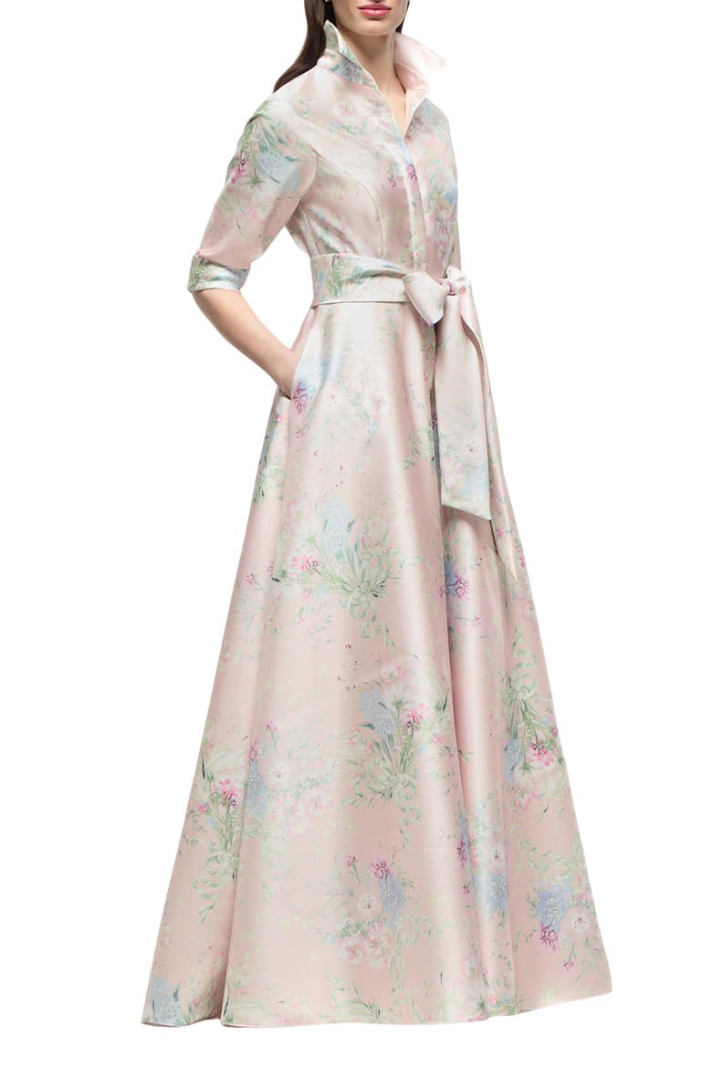 Sabine Floral Print Satin Gown