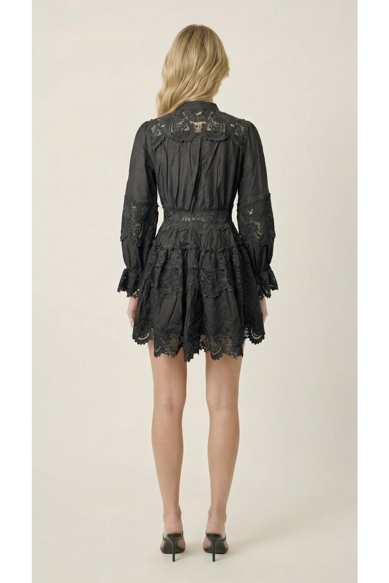 Lace Trim Button Front Mini Dress