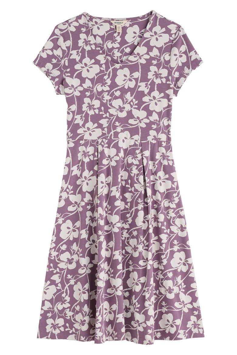 Pier View Floral Print Flare Stretch Organic Cotton Dress