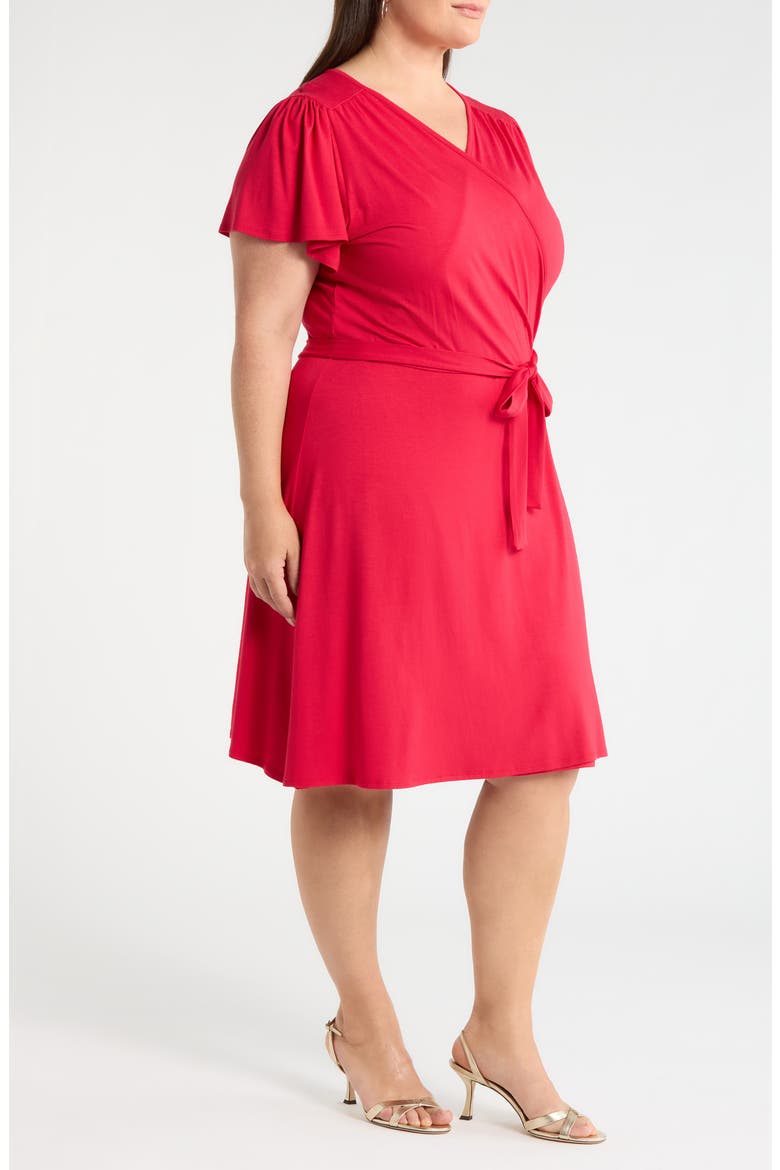 Flutter Sleeve Faux Wrap Jersey Dress