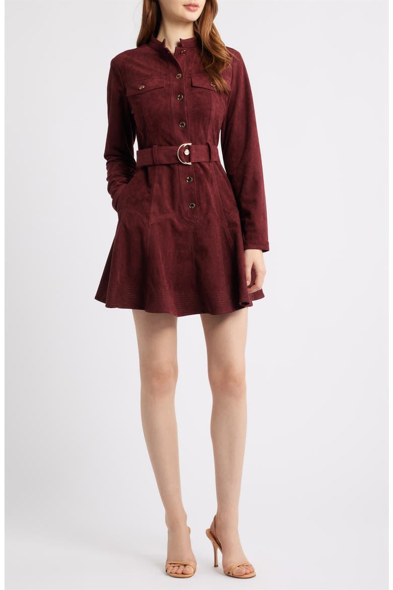 Laurie Long Sleeve Belted Faux Suede Shirtdress