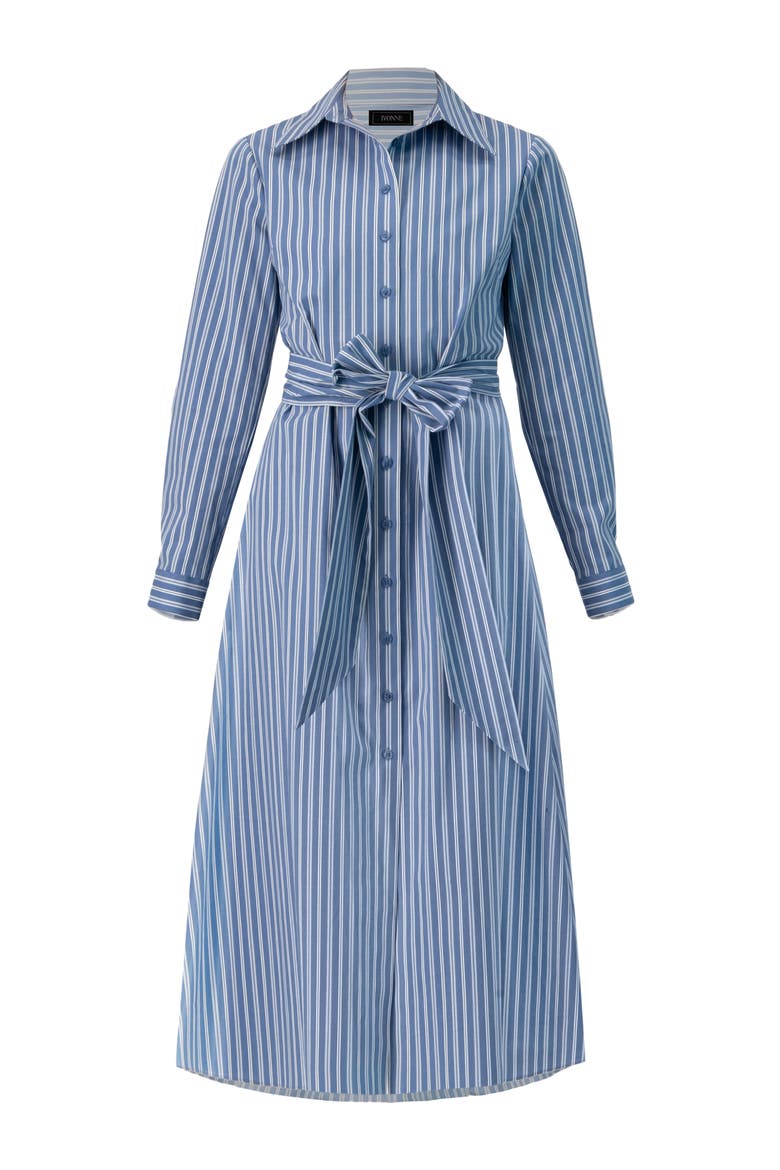 Striped Midi Collared Dress with Waist Tie