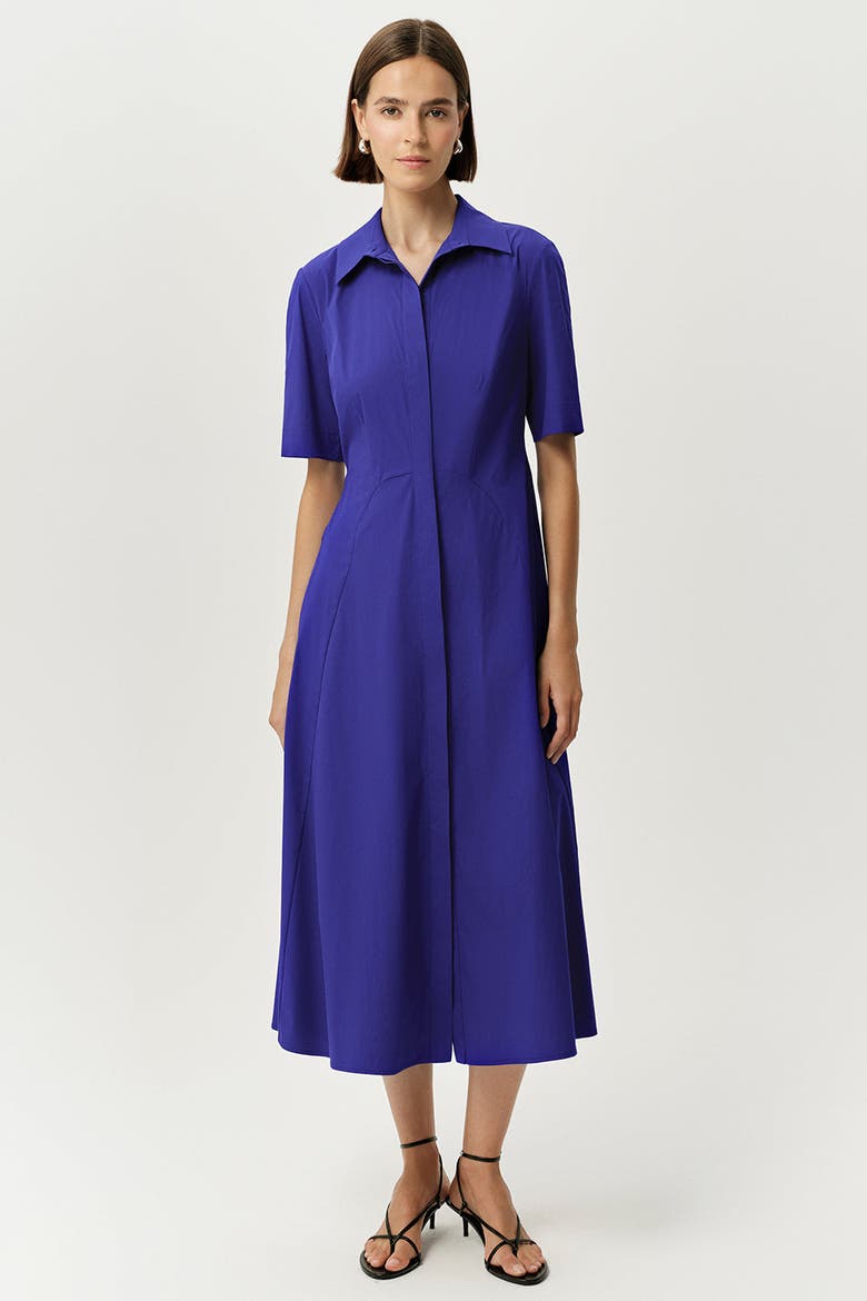 Alhertine Short Sleeve Shirt Collar Midi Dress