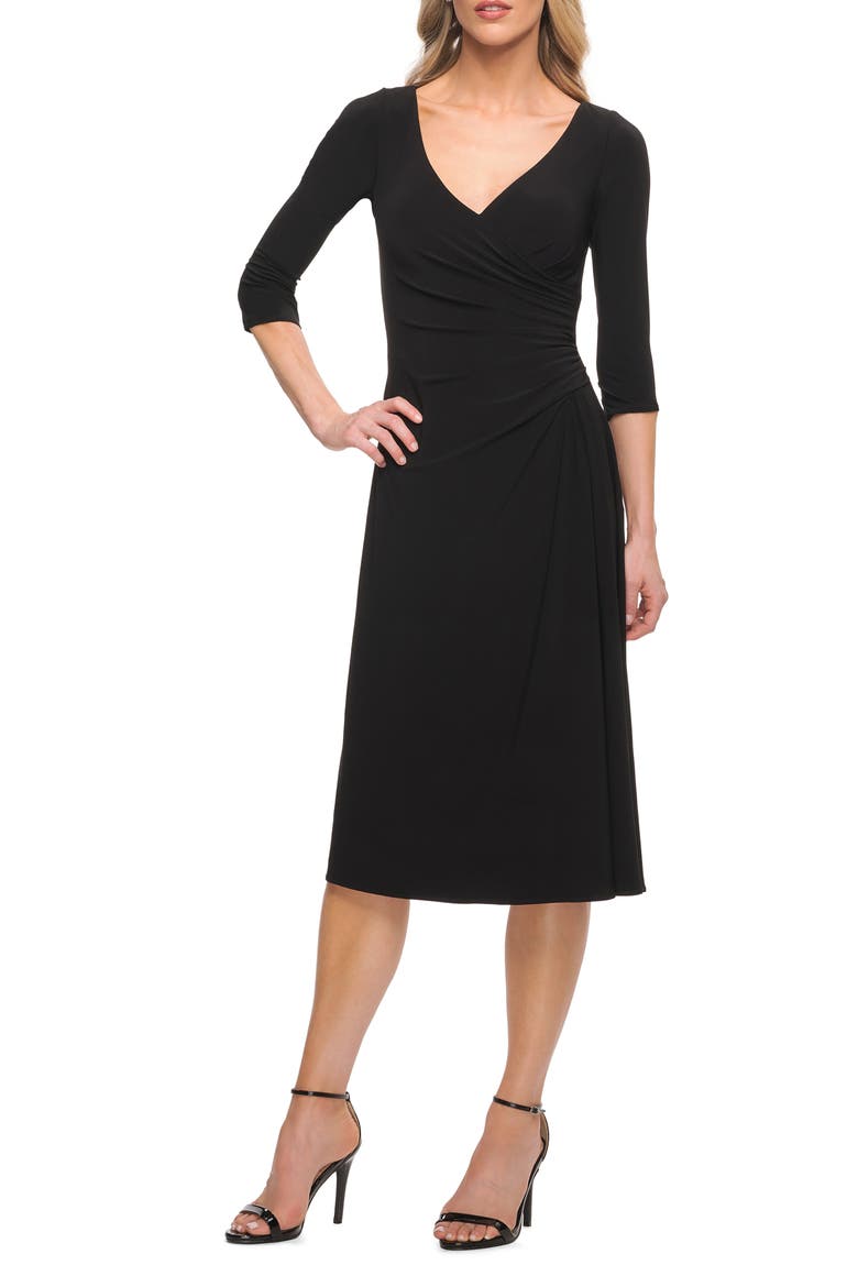 Chic Tea Length Jersey Dress with Ruching