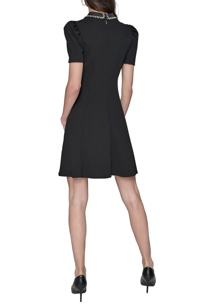 Faux Pearl Detail Crepe Fit & Flare Minidress