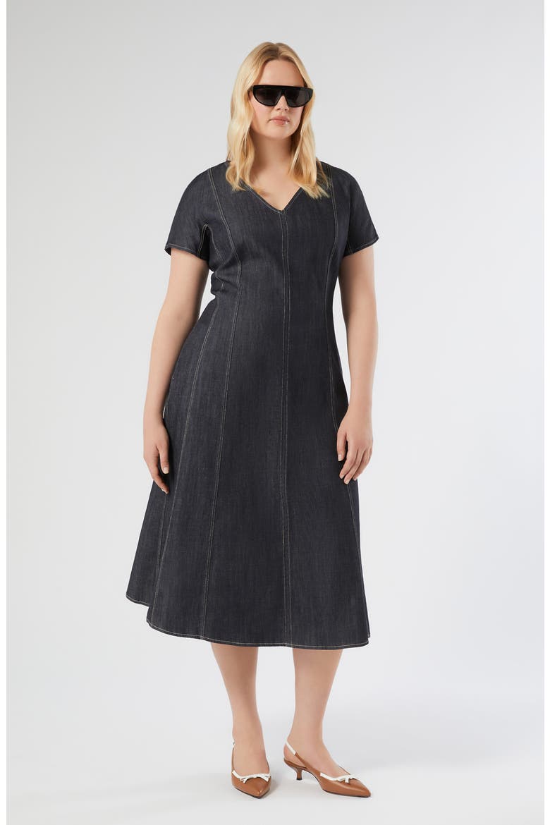 Denim Fit & Flare Midi Dress