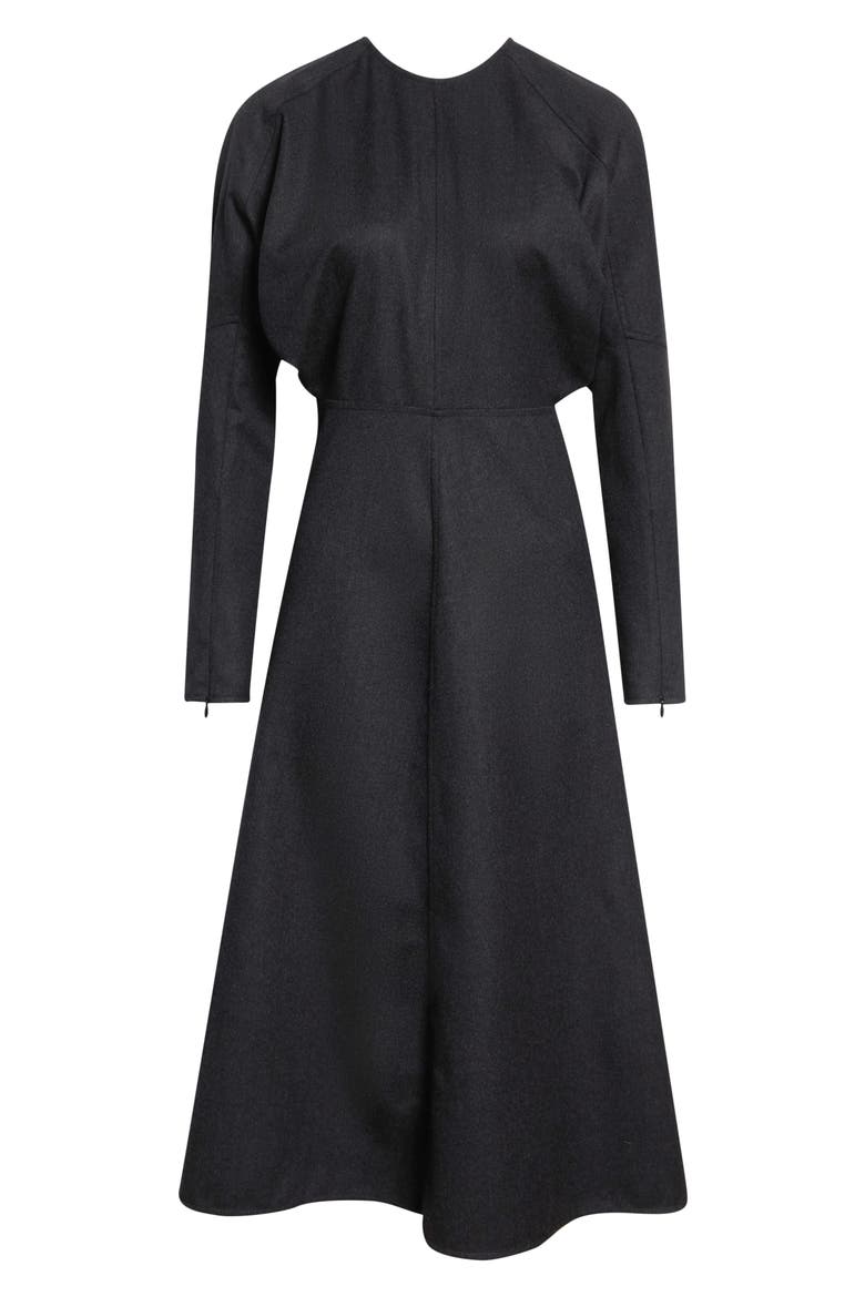 Dolman Long Sleeve Wool Twill Midi Dress