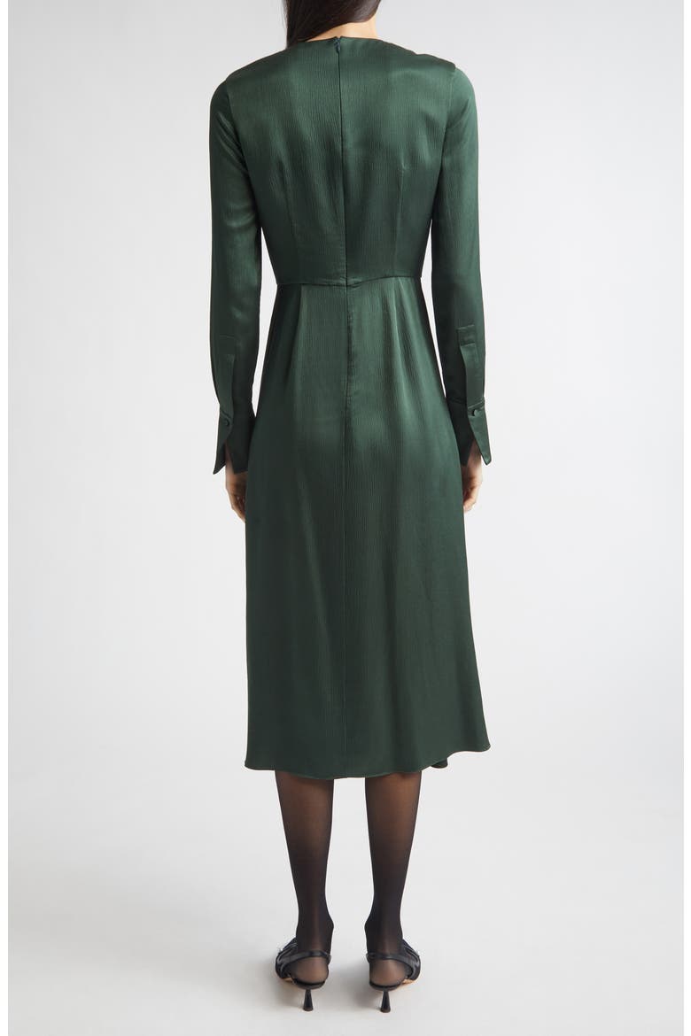 Embroidered Long Sleeve Satin Seersucker Midi Dress