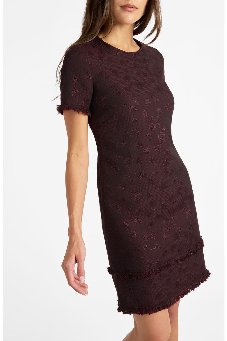 Melania Short Sleeve Shift Dress in Tonal Jacquard