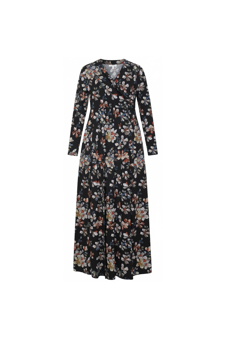 Maternity Mock Wrap Long Sleeve Pleated Maxi Dress