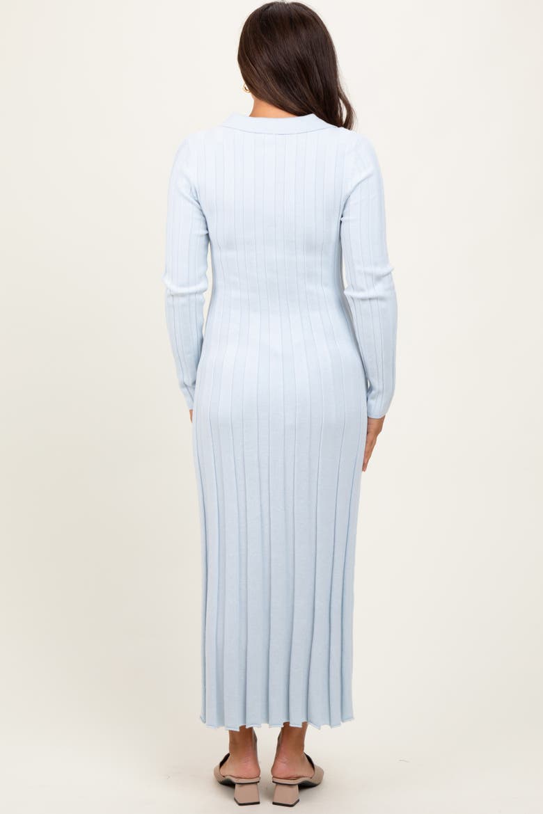 Wide Ribbed Knit Collared Midi Dress