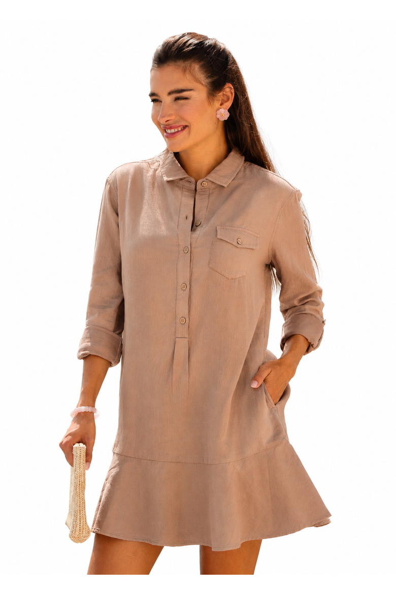 Gauze Button Front Shirt Dress