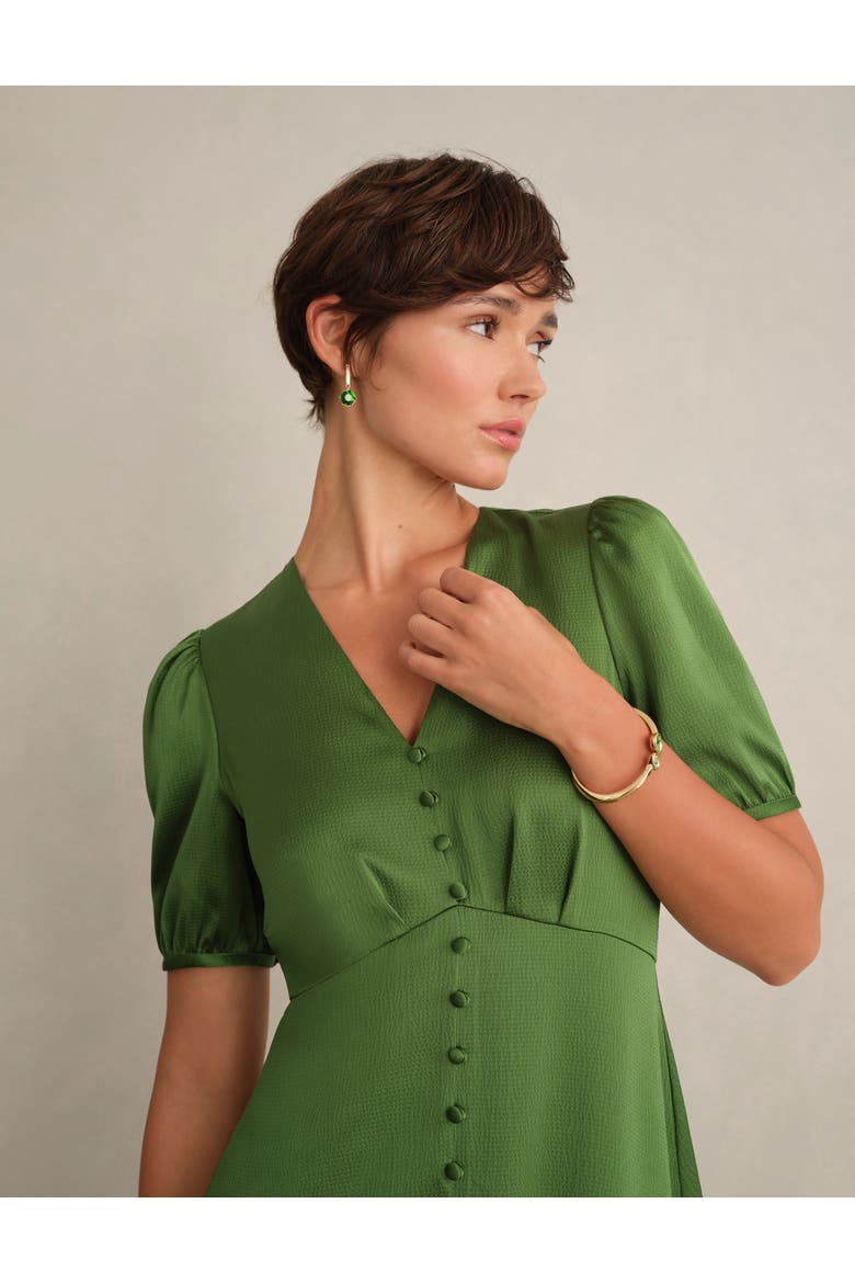 Button Front Puff Sleeve Midi Dress