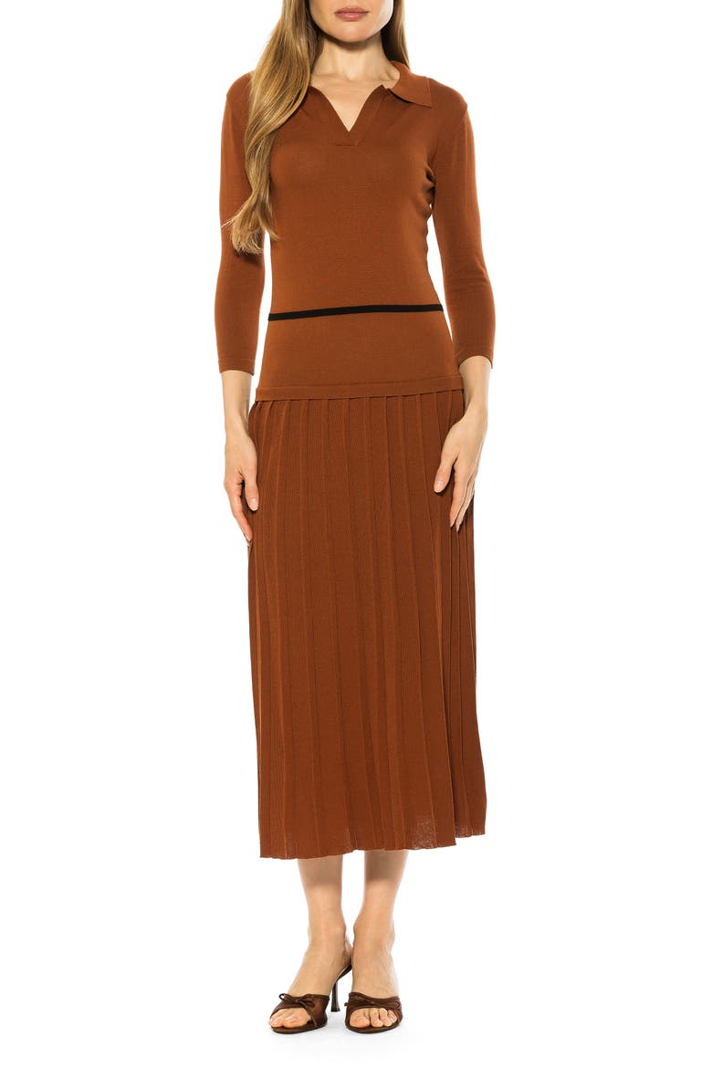 Sable Pleated Knit Midi Dress