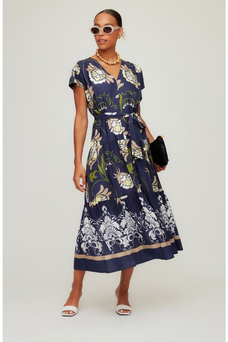 Tiered Tie Waist Midi Dress