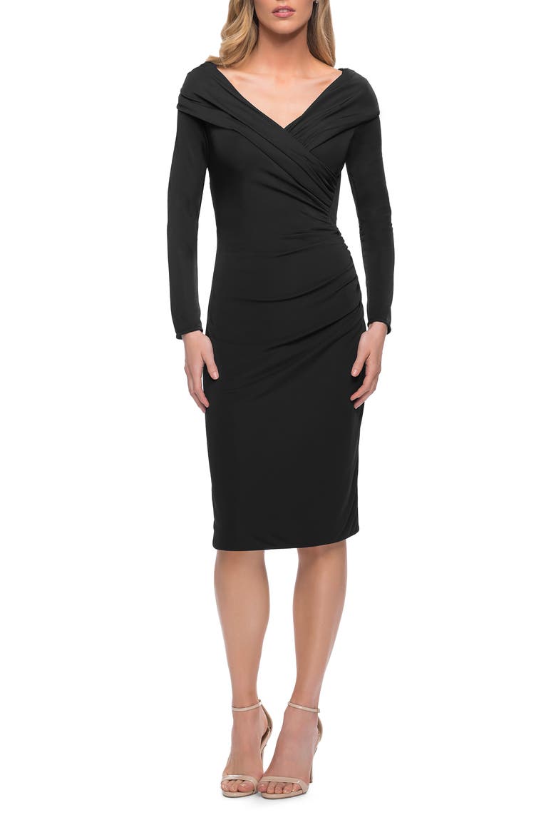 Long Sleeve Below the Knee Dress with V Neckline