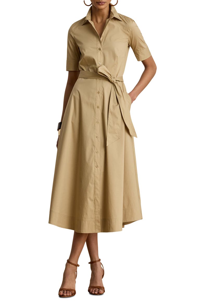 Belted Cotton Blend Shirtdress