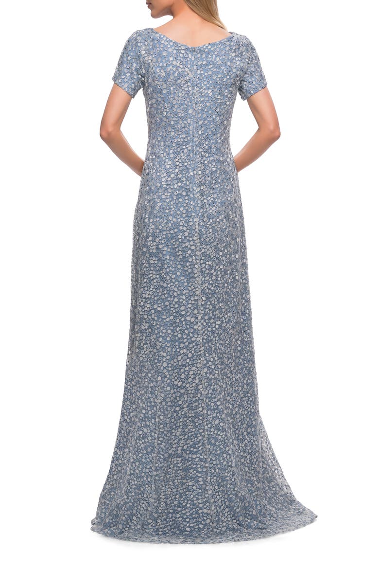 Long Print Lace Dress with Short Sleeves