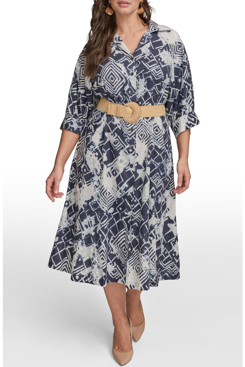 Belted Linen Blend Midi Dress