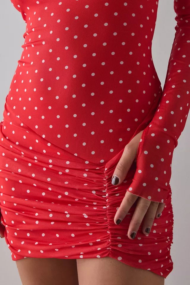 AFRM Mirza Risky Micro Dot Long Sleeve Ruched Mesh Mini Dress - Image 2