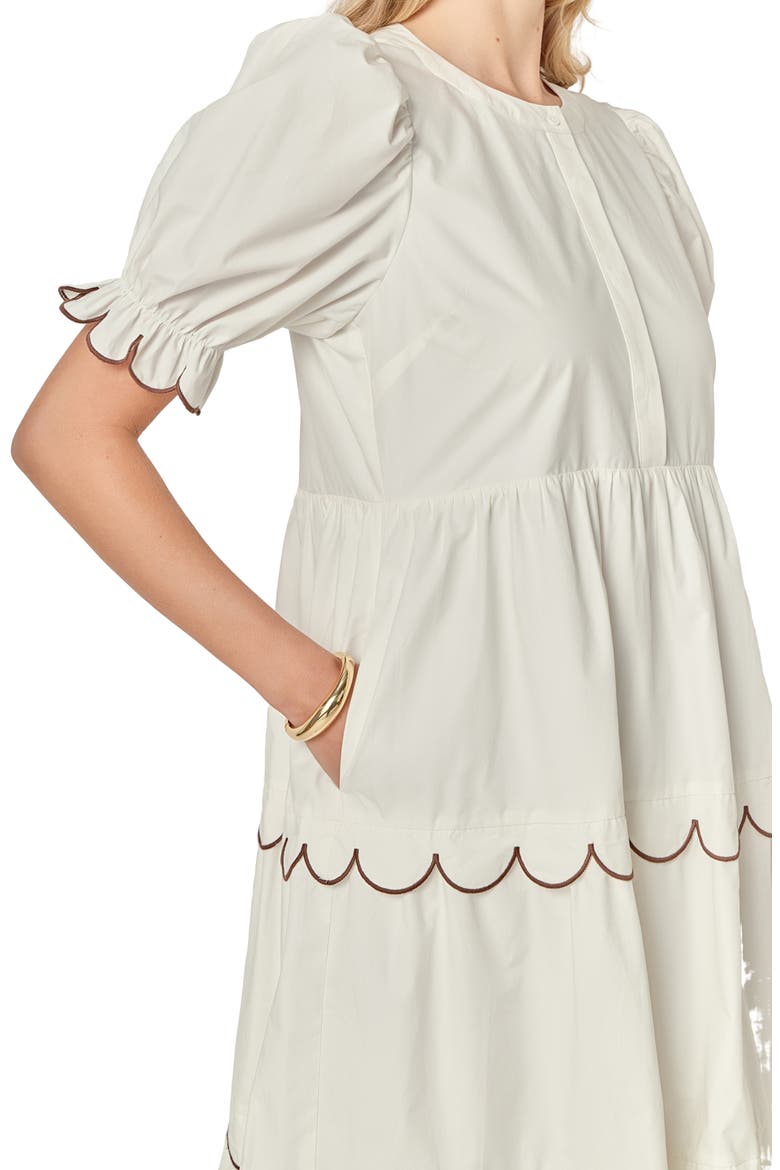 Contrast Scalloped Trim Cotton Midi Dress