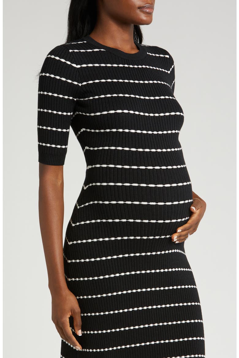 Women's Knee Length Striped Maternity & Nursing Sweater Dress in Cotton Knit