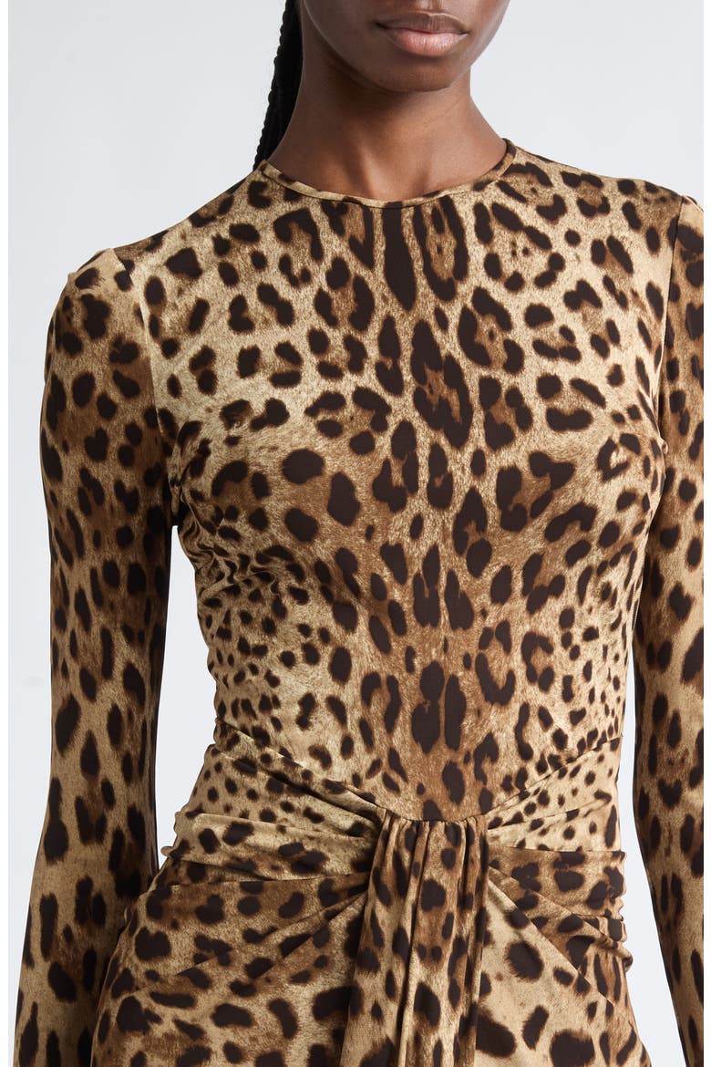 Leopard Print Long Sleeve Midi Dress