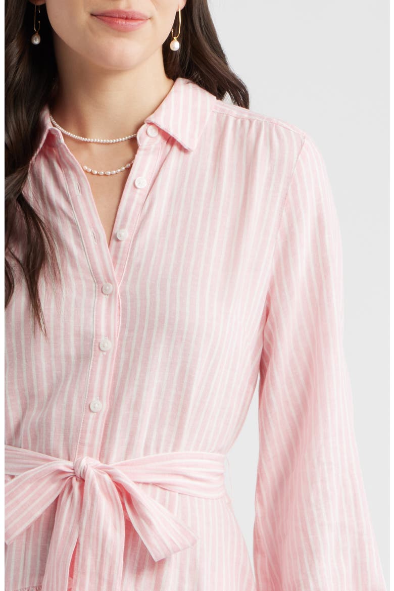Long Sleeve Linen Blend Mini Shirtdress
