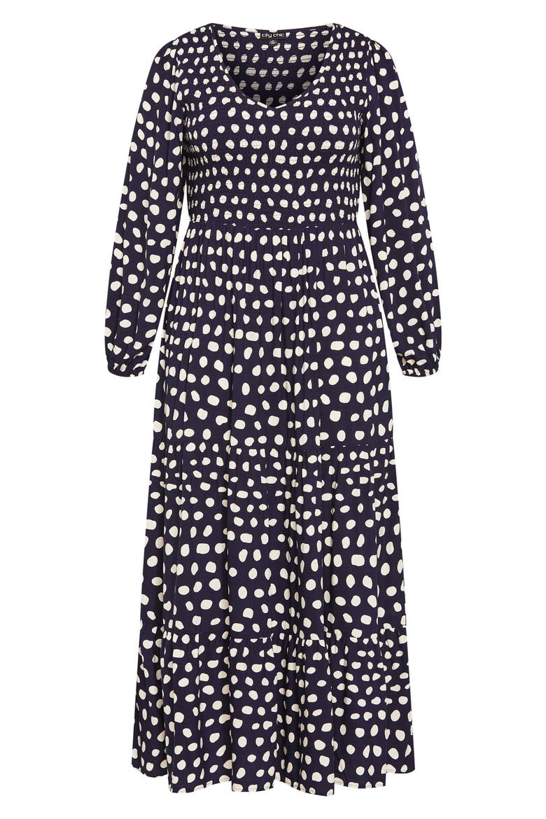 Adley Printed Smocked Bodice Long Sleeve Maxi Dress