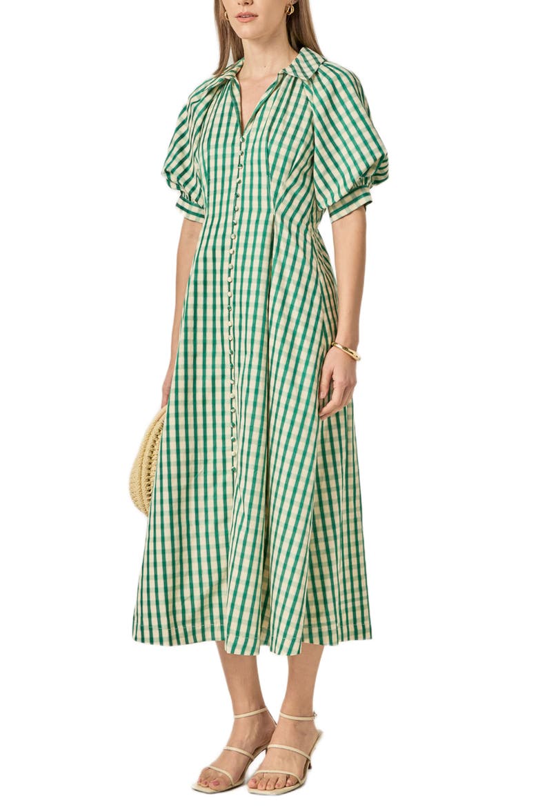 Gingham Puff Sleeve Midi Shirtdress