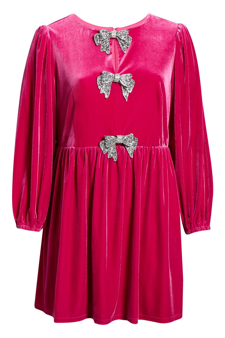 Glow Bow Velvet Long Sleeve Dress