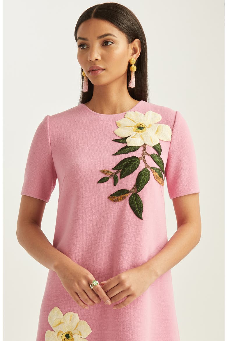 Magnolia Embroidered Stretch Wool Shift Dress