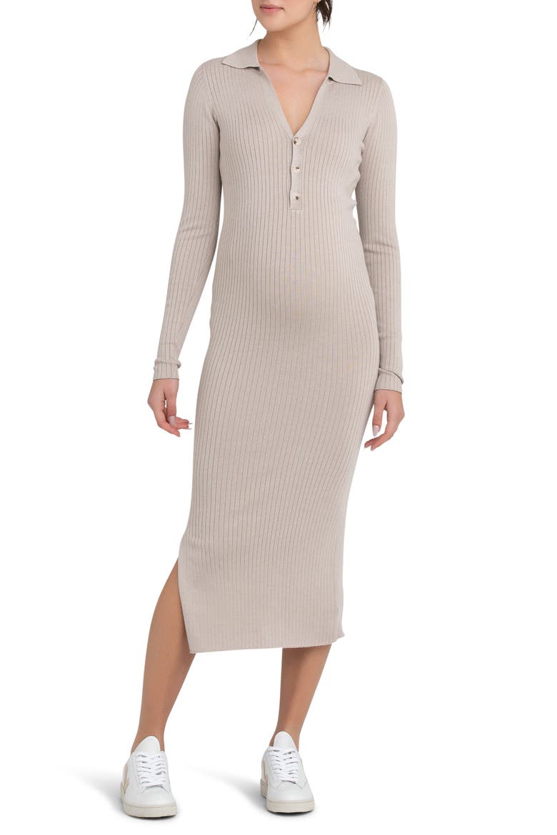 Sammy Rib Long Sleeve Maternity/Nursing Polo Dress