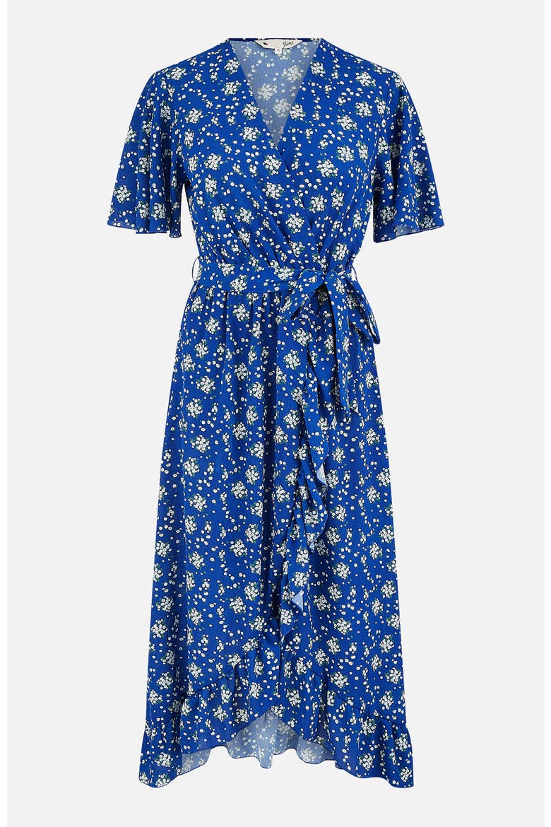 Frilled-Hem Wrap Midi Dress