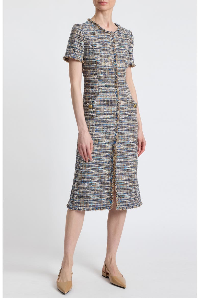 Nisha Short Sleeve Midi Sheath Tweed Dress