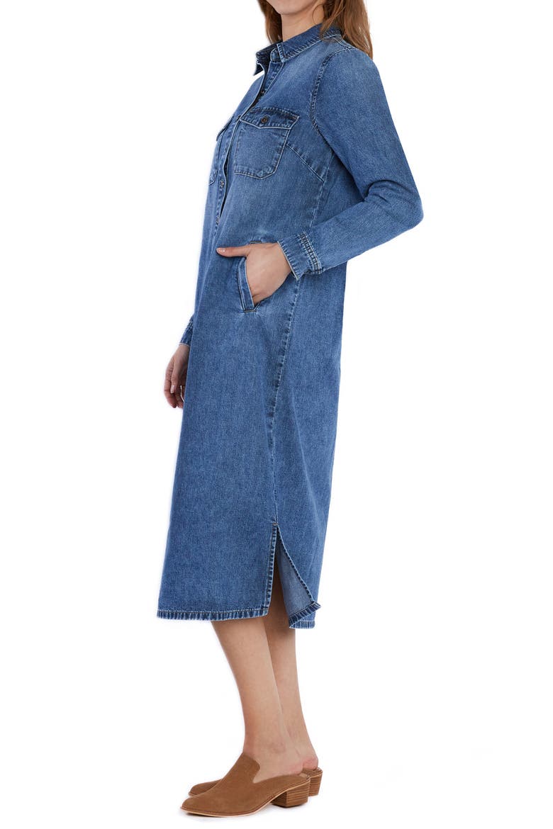 Fab Long Sleeve Denim Midi Shirtdress