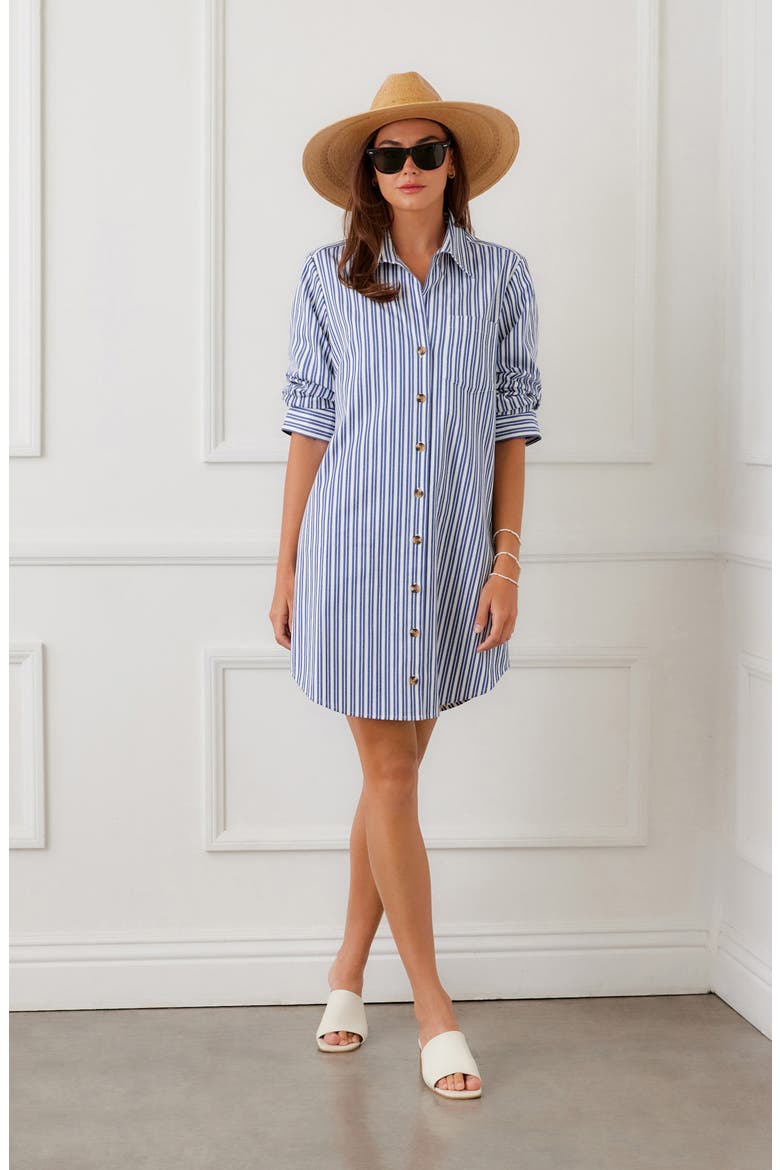 Ruched Sleeve Stripe Shirtdress