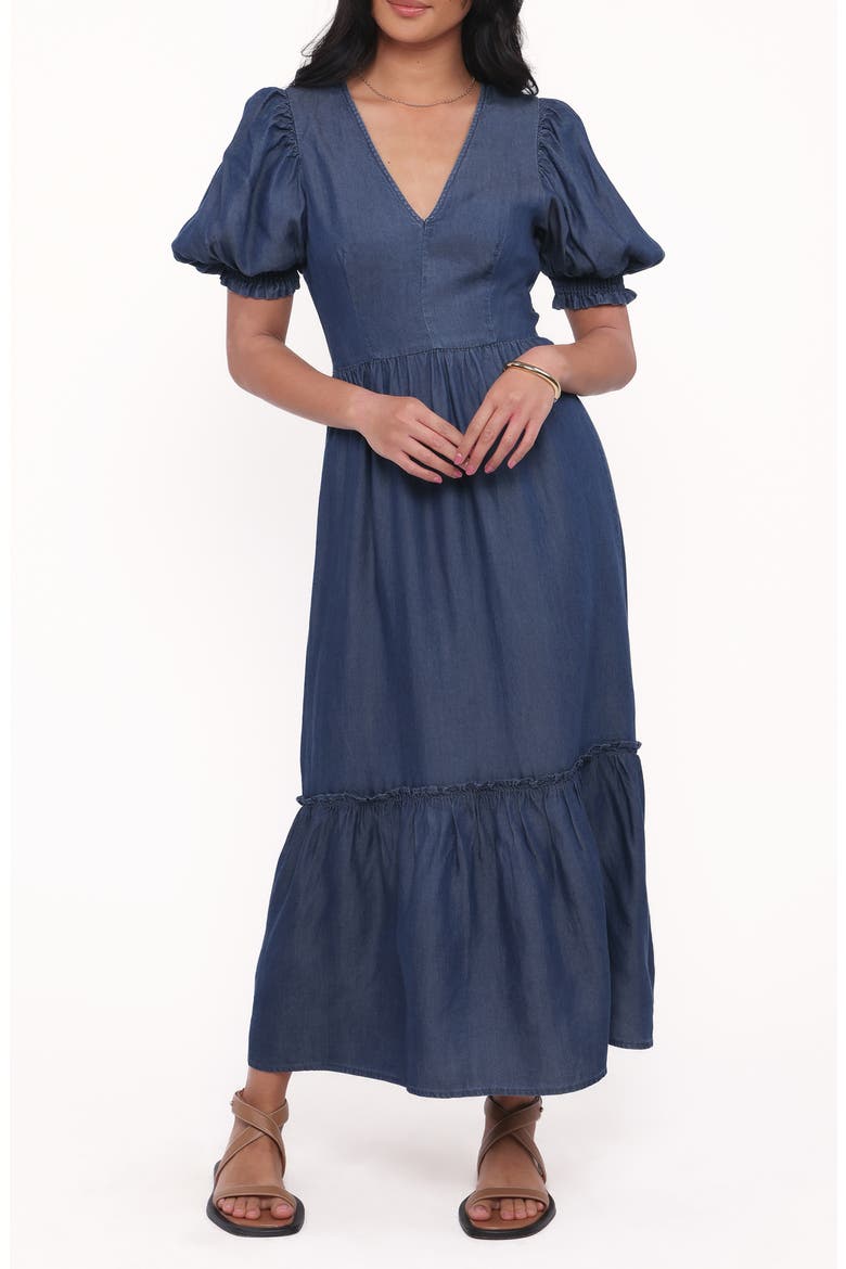 Steele Puff Sleeve Tiered Chambray Midi Dress